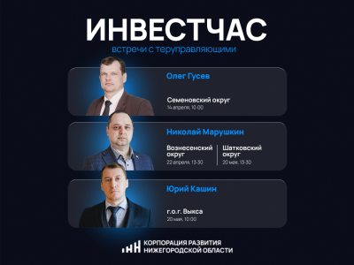 Встречи с территориальными управляющими Корпорации развития пройдут в четырех нижегородских муниципалитетах в апреле и мае