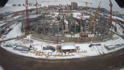 На строительной площадке ледовой арены завершаются армирование и бетонирование цоколя На строительной площадке ледовой арены завершаются армирование и бетонирование цоколя
